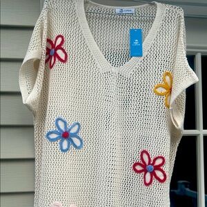 Cupshe Cream Crochet Top with Floral Accents